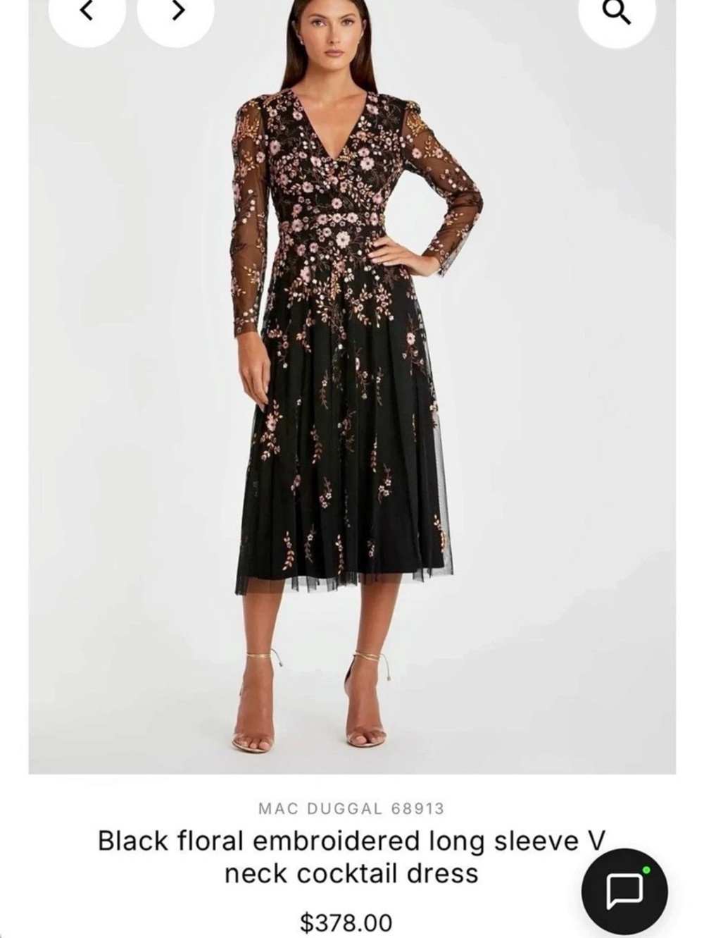 Mac Duggal Embroidered Long Sleeve Midi Dress, Black & Pink